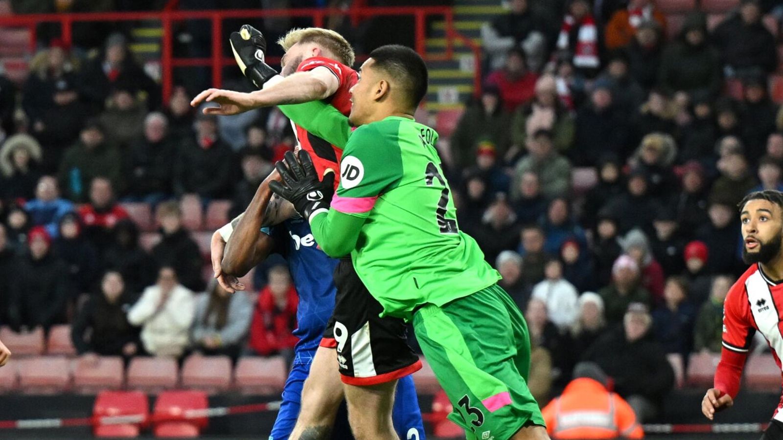 Alphonse Areola concedes a penalty after being adjudged to have fouled Oliver McBurnie